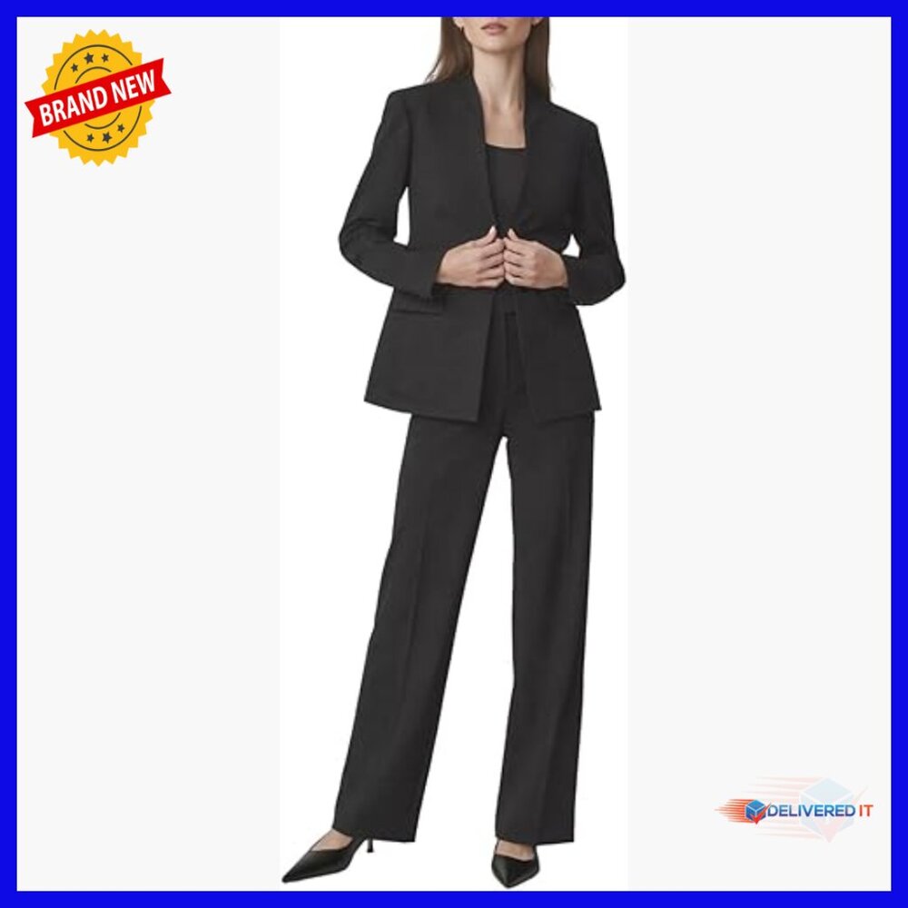 Professional 2-Piece Suit Set With Wide Leg Pants, Long Sleeve Blazer